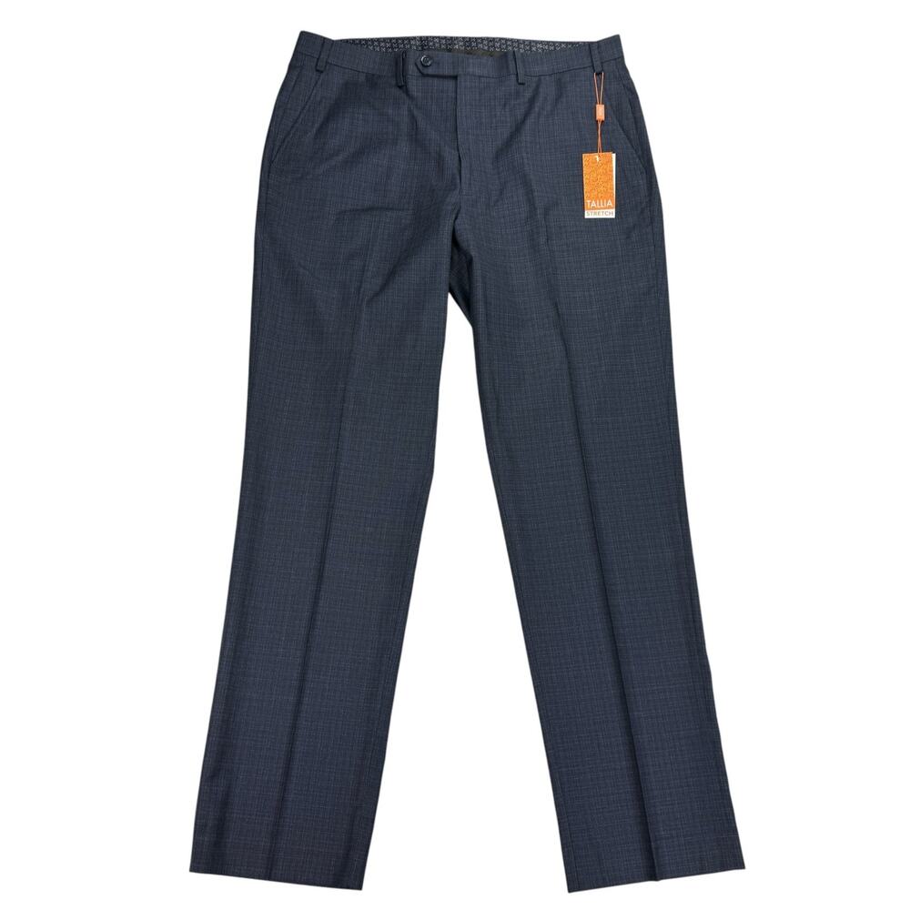 Tallia Mens Classic Fit Plaid Stretch Suit Pants Navy Blue 36x32